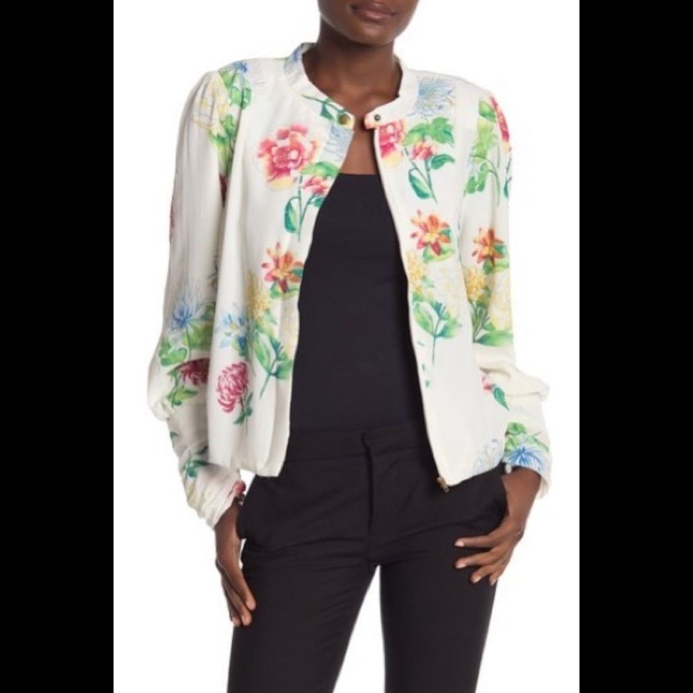 Floral textured chiffon bomber jacket